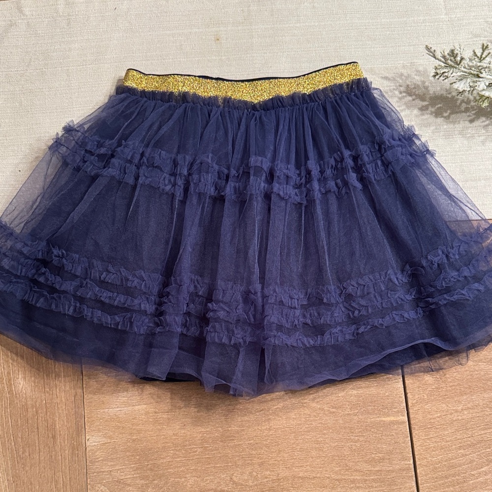 Mini Boden Blue Tulle Skirt with Gold Waistband